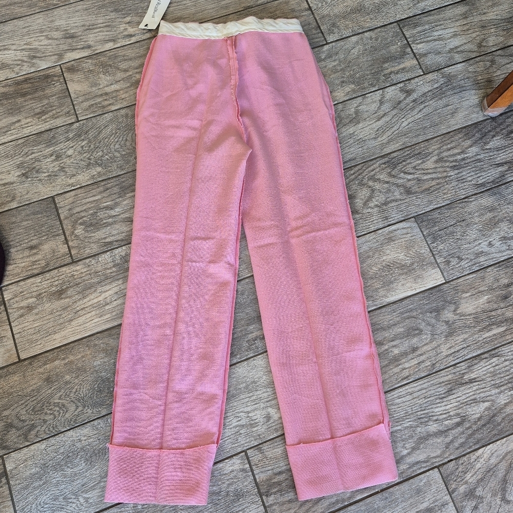 Burberry London Pink Silk Linen Pleated High Waist Trousers Straight Leg - Picture 11 of 13